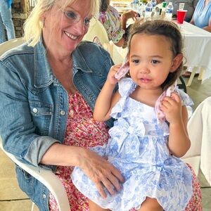 Bonnie Jean Blue and White Floral Kids Dress